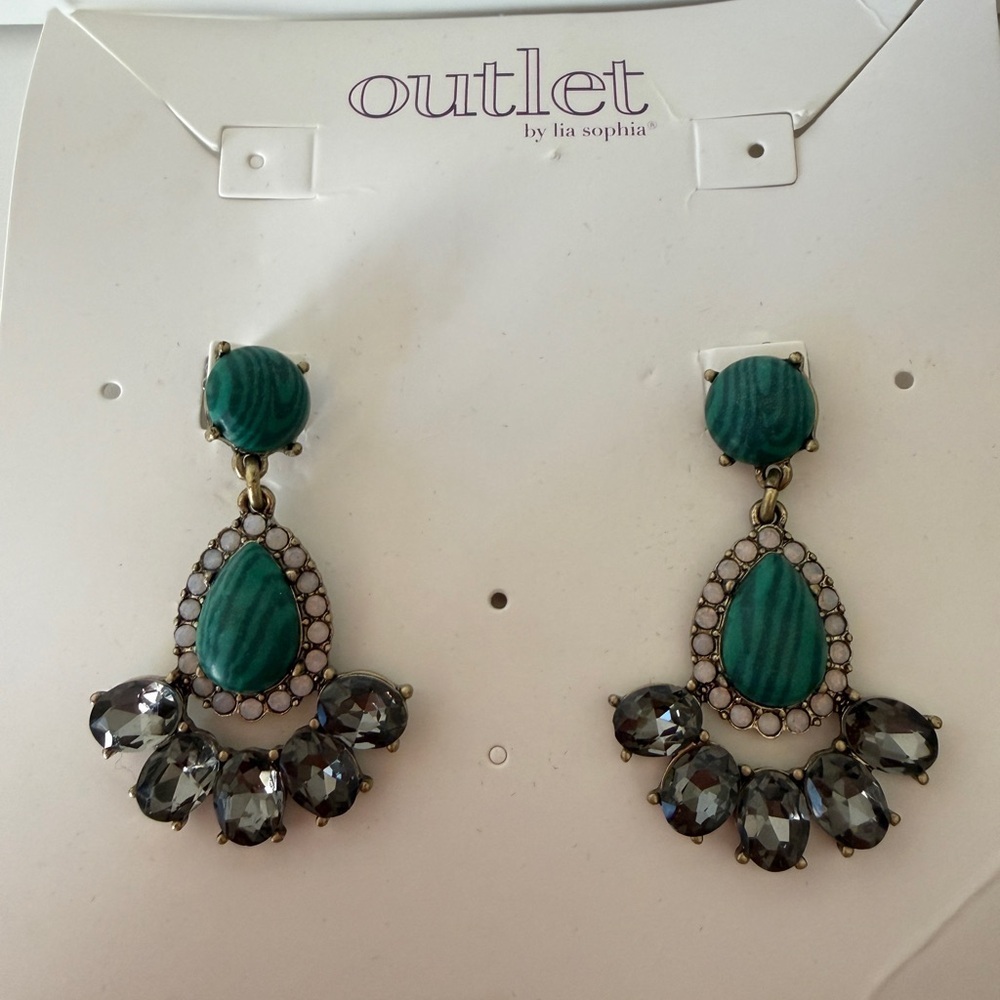 Lia Sophia Teal and Silver Teardrop Earrings